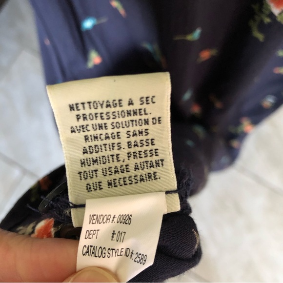 Vtg Eddie Bauer navy floral cottagecore prairie midi shirt dress button down M - Picture 4 of 13